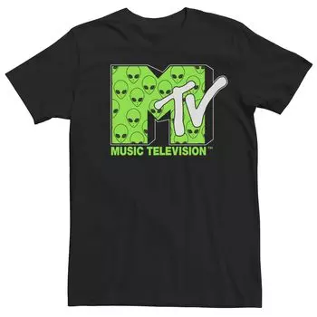 Мужская зеленая футболка с короткими рукавами и логотипом MTV Alien Face Licensed Character
