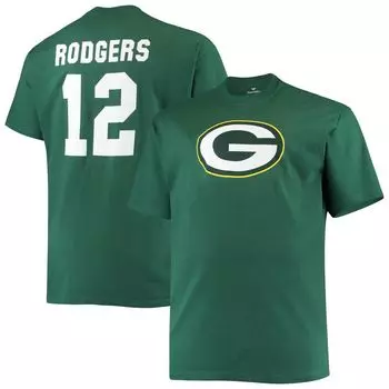 Мужская зеленая футболка с логотипом Aaron Rodgers Green Bay Packers Big & Tall с именем и номером игрока Fanatics