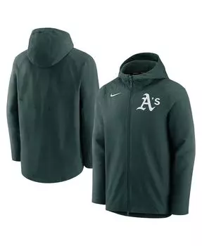 Мужская зеленая худи с молнией во всю длину Oakland Athletics Authentic Collection Performance реглан Nike