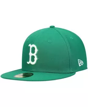 Мужская зеленая приталенная кепка Boston Red Sox Logo белая 59FIFTY New Era
