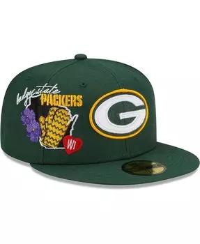 Мужская зеленая приталенная шляпа Green Bay Packers City Cluster 59FIFTY New Era