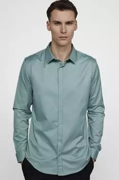 Мужская зеленая рубашка Slim Fit из лайкры и хлопка с атласом TUDORS