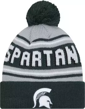 Мужская зеленая шапка-бини New Era Michigan State Spartans с помпонами и надписью