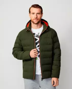 Мужская зеленая стеганая куртка со съемным капюшоном больших размеров Hackett