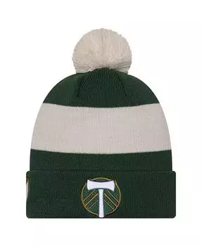 Мужская зеленая вязаная шапка Portland Timbers 2024 Kick Off Collection с манжетами и помпоном New Era, зеленый