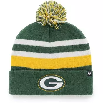 Мужская зеленая вязаная шапка с манжетами и помпоном Green Bay Packers State Line '47 47 Brand