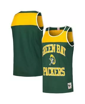 Мужская зеленая, золотистая майка Green Bay Packers Heritage Colorblock Mitchell & Ness, зеленый