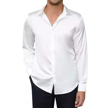 Мужская жаккардовая классическая рубашка с цветочным принтом, рубашки на пуговицах с длинным рукавом MISSKY, белый