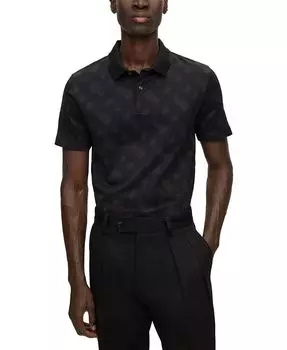 Мужская жаккардовая рубашка-поло обычного кроя с монограммой Hugo Boss, черный