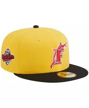 Мужская желтая, черная приталенная шляпа Florida Marlins Grilled 59FIFTY New Era
