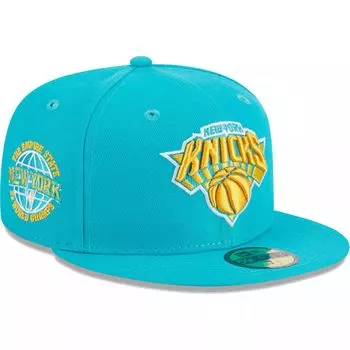 Мужская желтая майка New Era Бирюзовый New York Knicks 2-Time Champions Breeze Grilled Undervisor 59FIFTY Облегающая шляпа