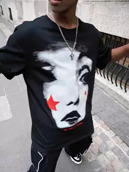 Мужская женская футболка свободного покроя с размытым изображением и принтом Manfinity Streetrush на лето, черный цвет