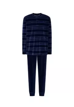 Мужская зимняя длинная бархатная пижама в полоску, синяя El Bho NOCTURNO, синий