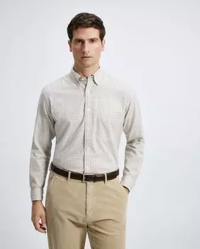 Мужская зимняя спортивная рубашка в мелкую клетку Classic Fit Emidio Tucci, бежевый