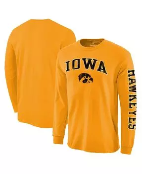 Мужская золотая футболка с длинным рукавом iowa hawkeyes с эффектом потертости и аркой над логотипом Fanatics