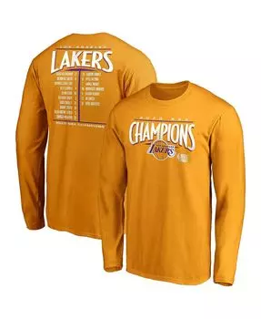 Мужская золотая футболка с длинным рукавом los angeles lakers 2020 nba finals champions streaking dunk roster Fanatics