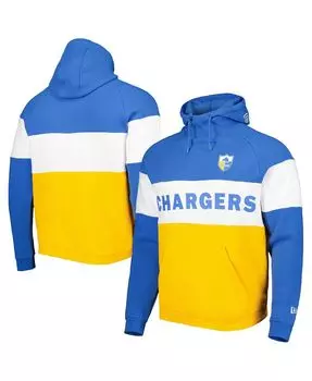 Мужская золотая и пудровая синяя толстовка с капюшоном los angeles chargers с цветными блоками в стиле ретро New Era, мульти