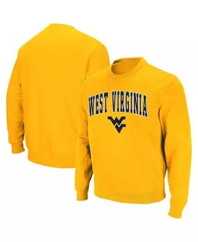 Мужская золотая толстовка с круглым вырезом и логотипом west virginia mountaineers arch & logo Colosseum