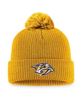 Мужская золотистая фирменная вязаная шапка Nashville Predators Core Primary с логотипом, манжетами и помпоном Fanatics