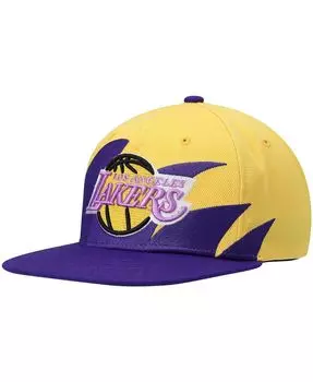 Мужская золотисто-фиолетовая кепка Los Angeles Lakers из твердой древесины Classics Sharktooth Snapback Mitchell & Ness