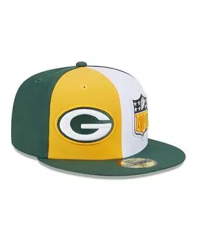 Мужская золотисто-зеленая приталенная кепка Green Bay Packers 2023 Sideline 59FIFTY New Era