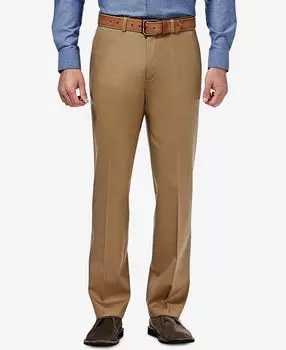 Мужские эластичные брюки прямого кроя с плоской передней частью без железа премиум-класса цвета хаки Haggar