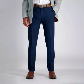 Мужские эластичные классические брюки узкого кроя с плоской передней частью Haggar Premium Comfort с гибкой талией, синий