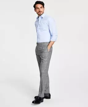 Мужские эластичные костюмные брюки классического кроя в клетку из смесовой шерсти Brooks Brothers