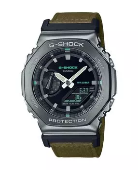Мужские аналогово-цифровые часы с зеленым тканевым ремешком в металлическом корпусе, 44,4 мм, GM2100CB-3A G-Shock