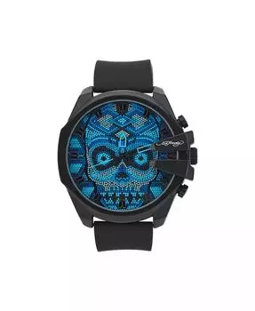 Мужские аналоговые часы с матовым черным силиконовым ремешком 53 мм Ed Hardy, синий