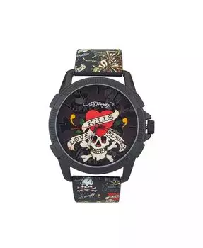 Мужские аналоговые часы с матовым черным силиконовым ремешком 48 мм Ed Hardy, черный