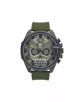 Мужские аналоговые часы с матовым оливковым силиконовым ремешком 53 мм Ed Hardy, зеленый
