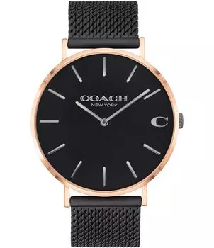 Мужские аналоговые кварцевые часы COACH Charles с черным сетчатым браслетом, черный