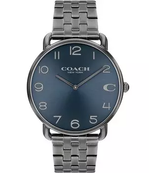 Мужские аналоговые кварцевые часы COACH Elliot с синим циферблатом и браслетом из нержавеющей стали цвета бронзы, серый