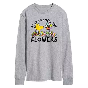 Мужские арахисы Stop & Smell The Flowers с длинным рукавом Licensed Character, цвет Heather Gray
