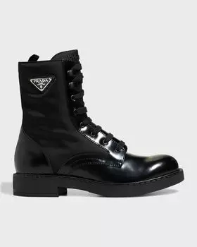 Мужские армейские ботинки из нейлона и кожи с треугольным логотипом Prada, цвет Nero