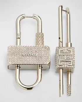 Мужские асимметричные серьги с замком и кристаллами паве Givenchy, цвет Silver