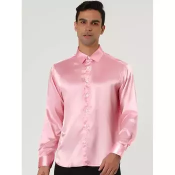 Мужские атласные классические рубашки с v-образным вырезом и длинными рукавами на пуговицах Slim Fit Lars Amadeus