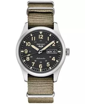 Мужские автоматические часы 5 спортивных часов цвета хаки с нейлоновым ремешком, 43 мм Seiko