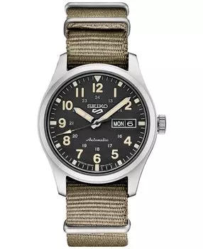 Мужские автоматические часы 5 спортивных часов цвета хаки с нейлоновым ремешком, 43 мм Seiko