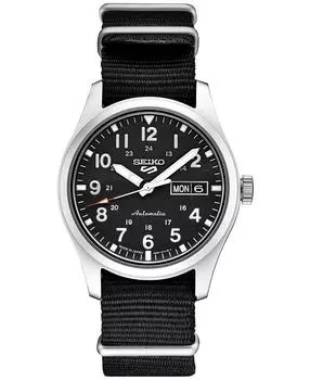 Мужские автоматические часы 5 спортивных черных нейлоновых ремешков 43 мм Seiko
