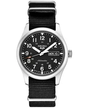 Мужские автоматические часы 5 спортивных черных нейлоновых ремешков 43 мм Seiko