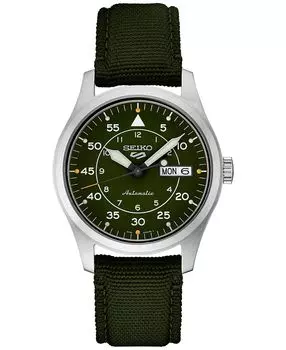 Мужские автоматические часы 5 спортивных с зеленым нейлоновым ремешком 39 мм Seiko