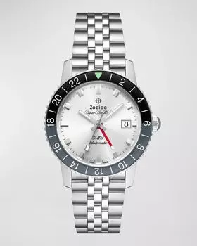 Мужские автоматические часы-браслет Super Sea Wolf GMT, 40 мм ZODIAC, цвет Silver