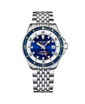 Мужские автоматические часы для дайвинга 1009 со швейцарским автоматическим механизмом, корпусом из нержавеющей стали, браслетом из нержавеющей стали с бусинами Stuhrling, синий