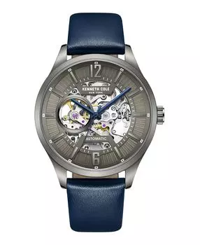 Мужские автоматические часы из натуральной кожи синего цвета, 42 мм Kenneth Cole New York