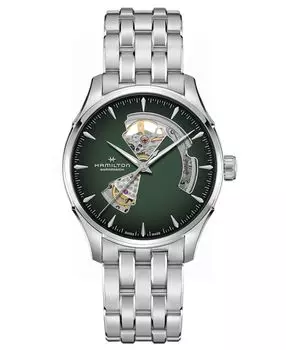 Мужские автоматические часы Jazzmaster Open Heart дымчато-зеленого цвета с браслетом из нержавеющей стали, 40 мм Hamilton