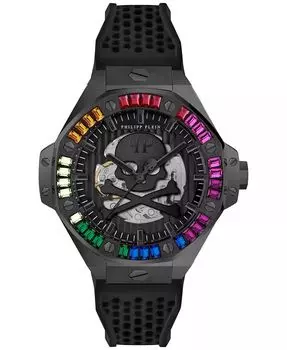 Мужские автоматические часы Skeleton Royal Black с силиконовым ремешком, 46 мм Philipp Plein, черный