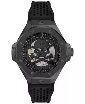Мужские автоматические часы Skeleton Royal Black с силиконовым ремешком, 46 мм Philipp Plein, черный