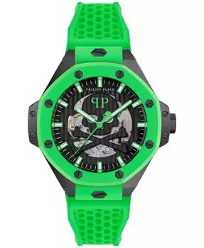 Мужские автоматические часы Skeleton Royal Green с силиконовым ремешком, 46 мм Philipp Plein, черный
